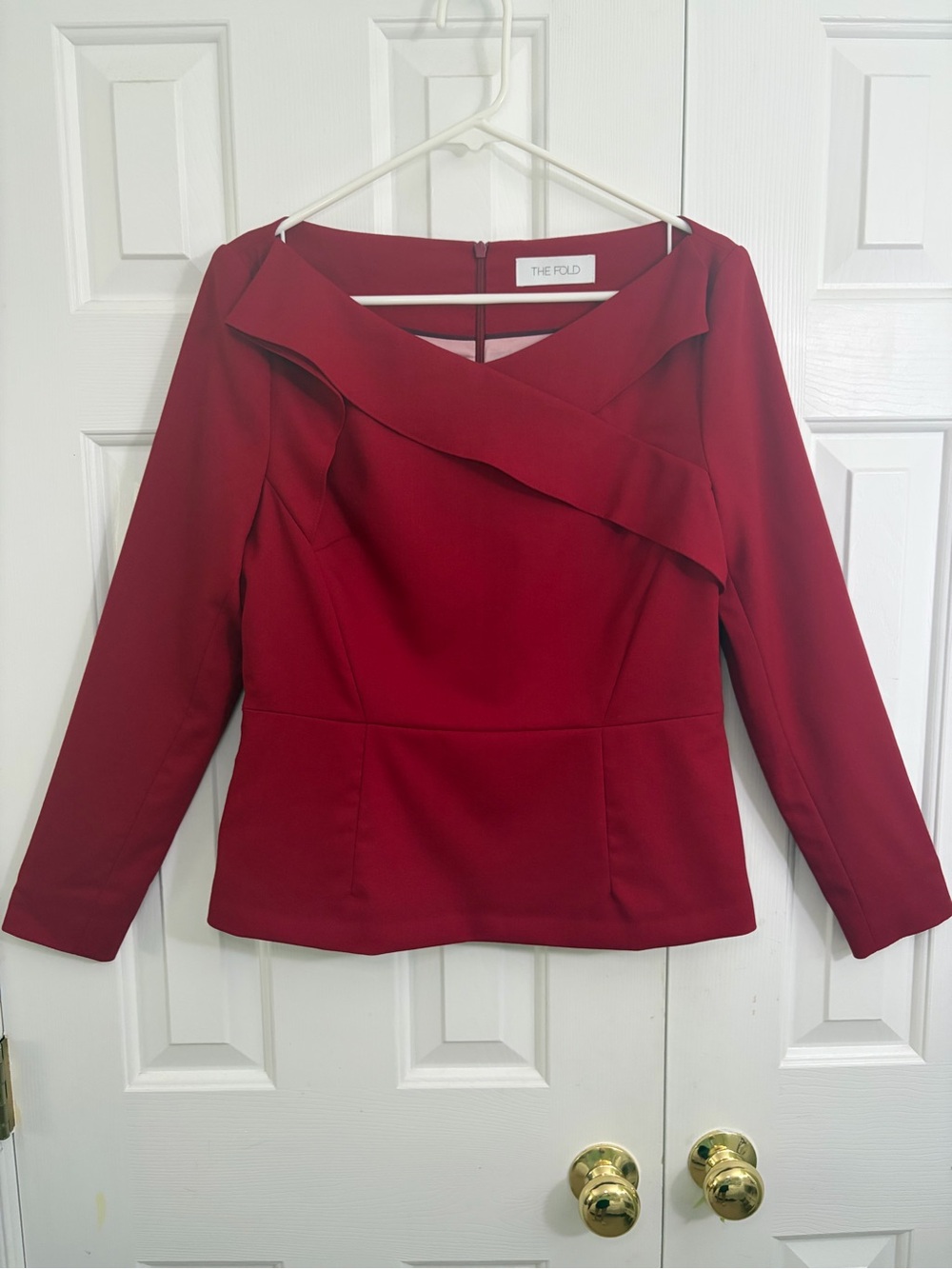 The Fold London Virgin Wool Potrait Neckline Long Sleeve Peplum Top US 8 / UK 12